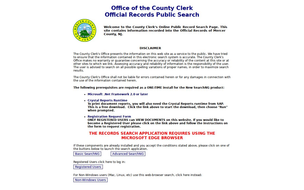 Lawrence Township street directory view of Mercer County official records search