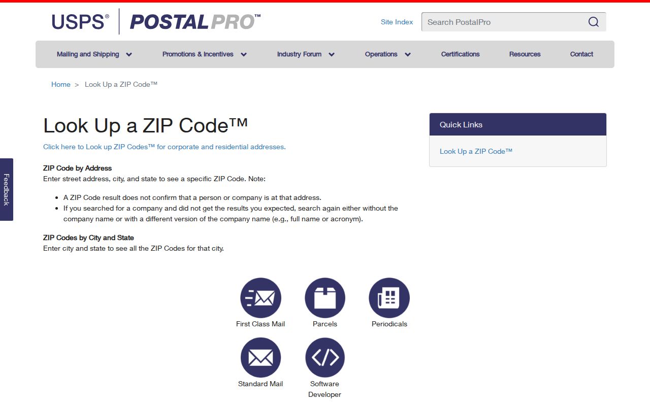 Lawrence Township ZIP directory USPS delivery verification screen